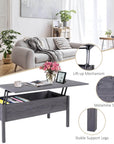 Aosom 39 Inch Modern Rectangular Lift Top Coffee Table with Storage, image 6