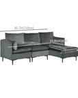 Aosom 82.7" Wide Velvet Reversible Sectional Sofa in Grey, image 3