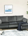 Aosom 82.7" Wide Velvet Reversible Sectional Sofa in Grey, image 7