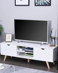Aosom TV Stand with Two Cabinets and Shelves in White, image 1