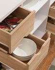 Brassex Inc. Multi Tier Buffet Server with Storage in White and Oak, image 2