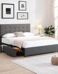 IFDC Yarrow Tufted Fabric Platform Bed with 4 Storage Drawers in Grey, image 1