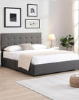 IFDC Yarrow Tufted Fabric Platform Bed with 4 Storage Drawers in Grey, image 2