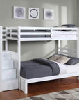 IFDC Calgary Twin Over Twin Convertible Bunk Bed with Stairs in White, image 2