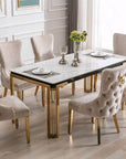 IFDC Wolfville 7 Piece Ceramic Marble Top with Gold Stainless Steel Legs Dining Room Furniture Set, image 1