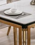 IFDC Wolfville 7 Piece Ceramic Marble Top with Gold Stainless Steel Legs Dining Room Furniture Set, image 2