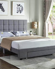IFDC Richmond Square Tufted Grey Fabric Platform Bed with Storage Drawer, image 2