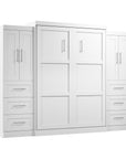 Modubox Pur Queen Murphy Wall Bed with Closet Storage Cabinets (115W) in White, image 3