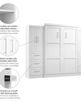 Modubox Pur Queen Murphy Wall Bed with Closet Storage Cabinets (115W) in White, image 11