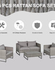 Aosom 4 Piece Outdoor Patio Rattan Wicker Conversation Set in Grey, image 4
