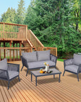 Aosom 4 Piece Outdoor Patio Metal and Rattan Wicker Conversation Set in Light Grey, image 1