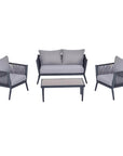Aosom 4 Piece Outdoor Patio Metal and Rattan Wicker Conversation Set in Light Grey, image 6