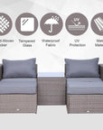Aosom 5 Piece Outdoor Patio Rattan Wicker 2 Person Deep Seating Conversation Set in Deep Grey, image 4
