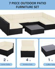 Aosom 7 Piece Outdoor Patio Wicker Rattan Modular U Shaped Sectional Sofa Set with Coffee Table in Khaki, image 4