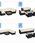 Aosom 7 Piece Outdoor Patio Wicker Rattan Modular U Shaped Sectional Sofa Set with Coffee Table in Khaki, image 6