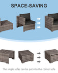 Aosom 8 Piece Outdoor Patio Wicker Rattan Modular Conversation Furniture Set in Grey, image 6