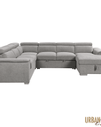 Urban Cali Bel Air 123.5" Wide Large Modular Sleeper Sectional Sofa Bed with Storage Chaise in Thora Stone, image 26