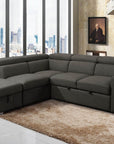 Urban Cali Pasadena 104.5" Wide Large Sleeper Sectional Sofa Bed with Storage Ottoman and 2 Stools, image 3