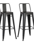 Set of Two 30" Black Iron Low Back Bar Height Bar Chairs