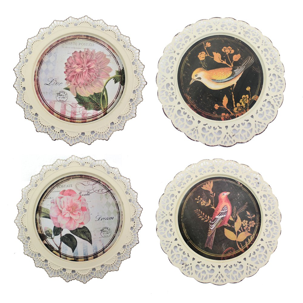 Set of Four Brown And White Bird No Entertainment No Food &amp; Beverage No Fantasy &amp; Sci-Fi Flower Metal No People Circle No Spiritual &amp; Religious