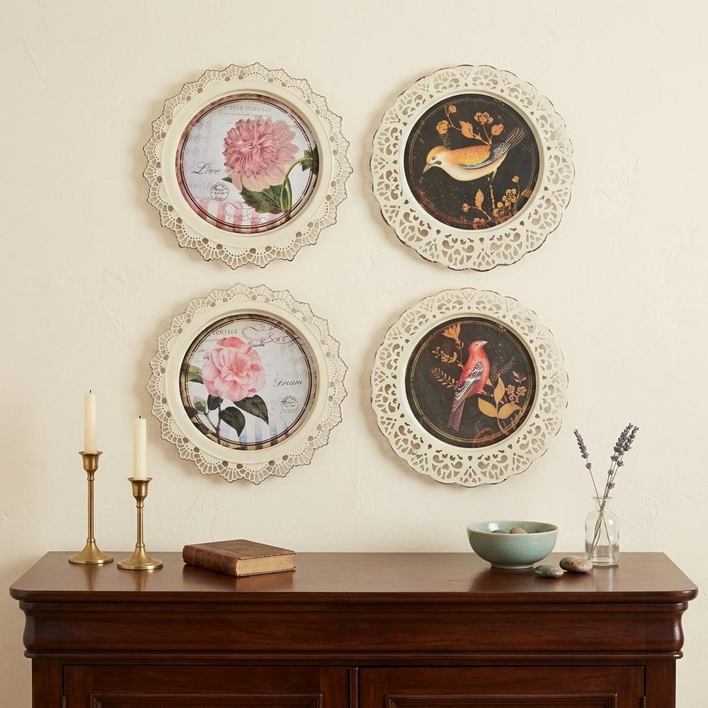 Set of Four Brown And White Bird No Entertainment No Food &amp; Beverage No Fantasy &amp; Sci-Fi Flower Metal No People Circle No Spiritual &amp; Religious
