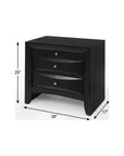 25" Dark Brown Solid Wood Three Drawer Nightstand