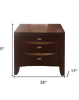 25" Espresso Three Drawers Solid Wood Nightstand