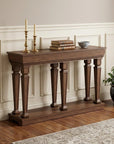 60" Brown Solid Wood Floor Shelf Console Table