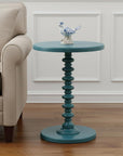 Fun Teal Wood Pedestal End Table