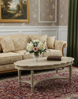 50" Antiqued White Solid Wood Oval Distressed Coffee Table