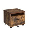 19" Brown And Black Rustic Wood Single Drawer Rolling Filing Cabinet