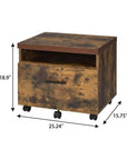 19" Brown And Black Rustic Wood Single Drawer Rolling Filing Cabinet