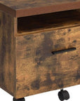 19" Brown And Black Rustic Wood Single Drawer Rolling Filing Cabinet