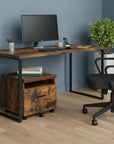 19" Brown And Black Rustic Wood Single Drawer Rolling Filing Cabinet