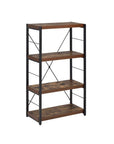 43" Black And Brown Distressed Metal and Wood Three Tier Etagere Bookcase