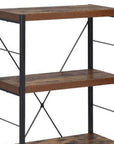 43" Black And Brown Distressed Metal and Wood Three Tier Etagere Bookcase