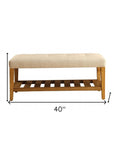 40" Light Gray and Brown Upholstered Polyester Bench with Shelves