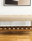 40" Light Gray and Brown Upholstered Polyester Bench with Shelves
