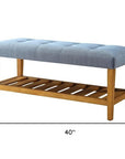 40" Light Gray and Brown Upholstered Polyester Bench with Shelves