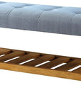 40" Light Gray and Brown Upholstered Polyester Bench with Shelves