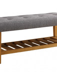 40" Light Gray and Brown Upholstered Polyester Bench with Shelves