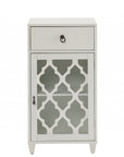 17" White Fret Work Design Glass Door Accent Cabinet