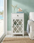17" White Fret Work Design Glass Door Accent Cabinet