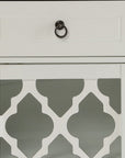 17" White Fret Work Design Glass Door Accent Cabinet