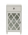 17" White Fret Work Design Glass Door Accent Cabinet