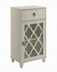 17" White Fret Work Design Glass Door Accent Cabinet