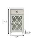 17" White Fret Work Design Glass Door Accent Cabinet