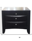 25" Black Solid Wood Three Drawer Nightstand