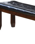 48" Black and Espresso Faux Leather and Wood Upholstered Bench