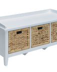 43" White Distressed Solid Wood Storage Bench with Baskets